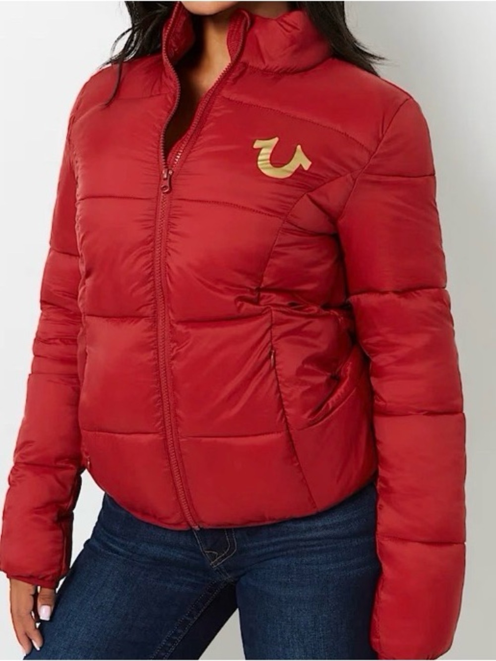 NWT New True Religion Women's Red Dahlia Quilted Puffer Slim Jacket Small S